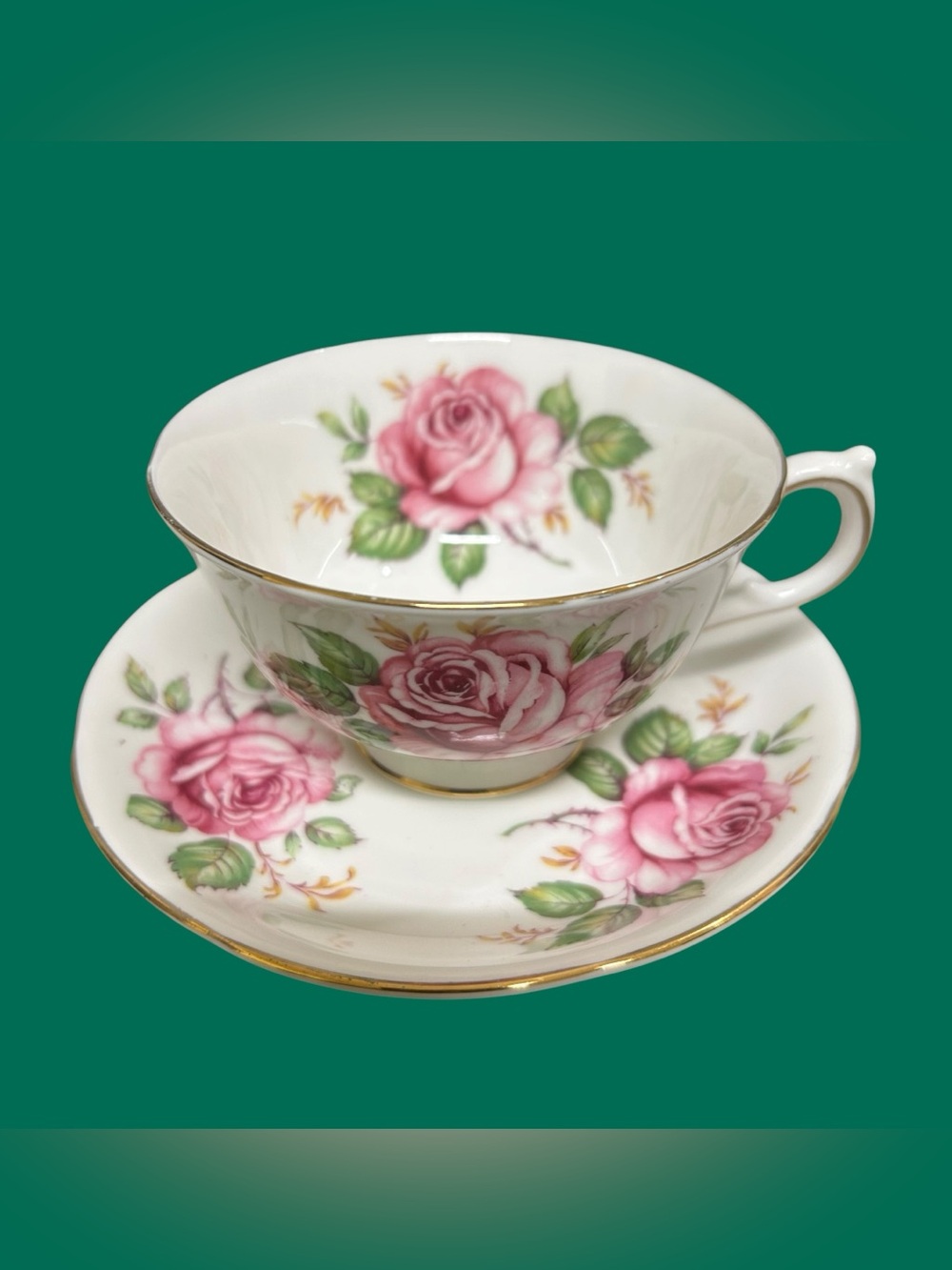 Adderley Pink Cabbage Rose Bone China Tea Cup and Saucer